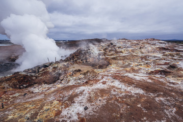 Hot springs Gunnuhver located on a large geothermal area of Reykjanes Peninsula in Iceland