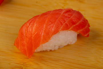 Delicious smoked salmon sushi