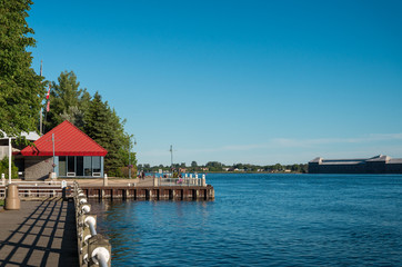 Boardwalk along St. Mary's River in Sault Ste Marie in Ontario