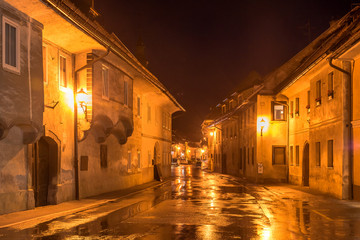 Old town at night in Skofja Loka, Slovenia