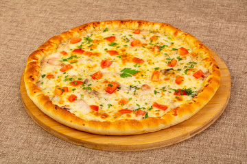 Seafood pizza with tomatoes