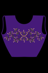 Boho style for design clothing,embroidery of interwoven wavy branches with berries and leaves on purple women's blouse 


