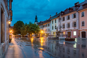 Main square in old town in Skofja Loka, Slovenia