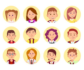 Children Face Front View Close-up School Selfie