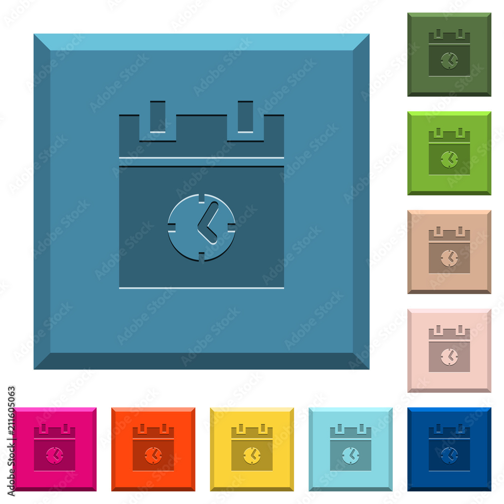 Aufkleber schedule event time engraved icons on edged square buttons