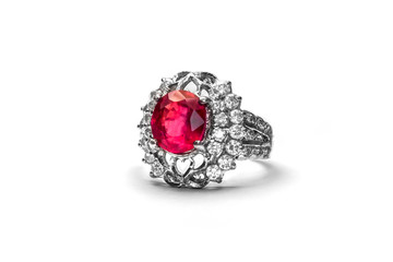 wedding ring  ruby gemstone on white background
