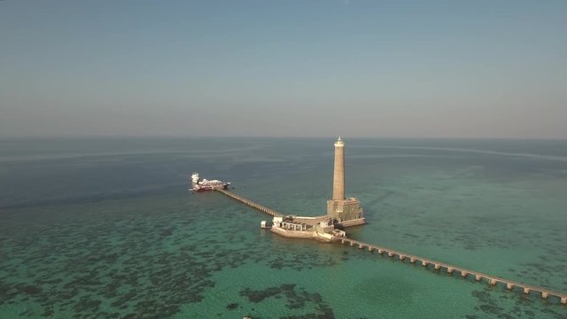 Aerial view of lighthouse on the coral reef - Sanganeb, Red Sea, Sudan