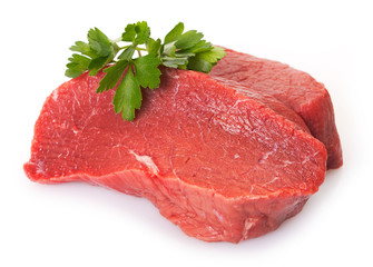 Raw beef on white background