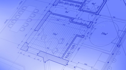 vector architectural plan - abstract architectural blueprint of a modern residential building / technology, industry, business concept illustration: real estate, building, construction & architecture