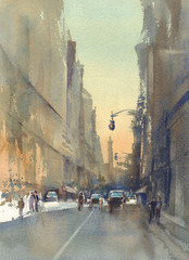 modern city street view watercolor © Egle
