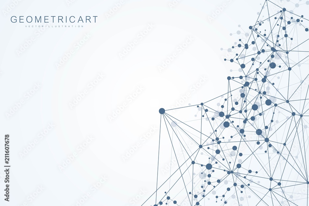 Poster structure molecule and communication. dna, atom, neurons. abstract polygonal structure with connecti
