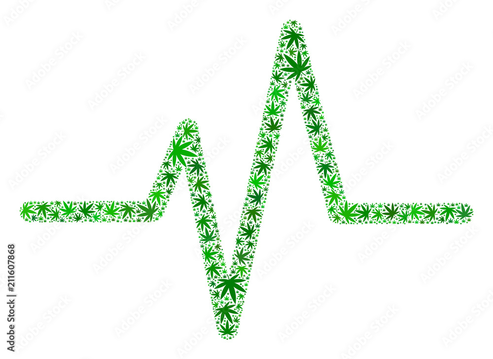 Aufkleber pulse collage of hemp leaves in variable sizes and green tints. vector flat marijuana leaves are org