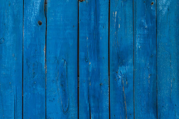 Grunge wooden background - old boards painted in blue color