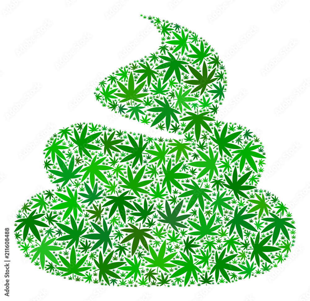 Poster shit collage of cannabis leaves in variable sizes and green tints. vector flat hemp items are groupe
