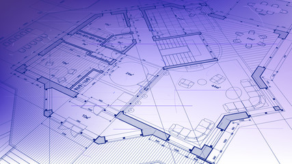 vector architectural plan - abstract architectural blueprint of a modern residential building / technology, industry, business concept illustration: real estate, building, construction & architecture