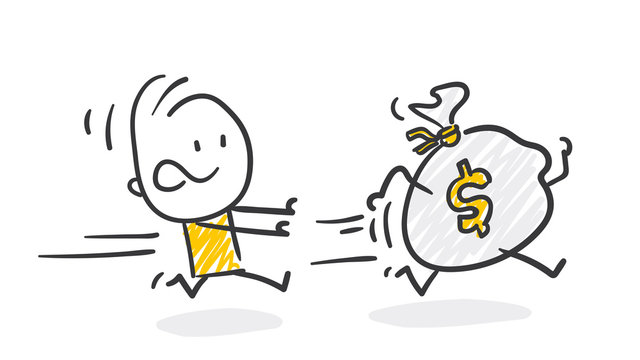 Strichfiguren / Strichm&auml;nnchen: Geld hinterherlaufen. (Nr. 262)