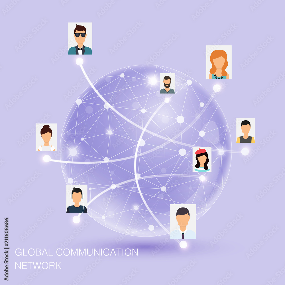 Poster global communication network. flat design illustration for web sites infographic. communication syst