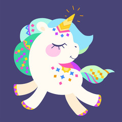 Cute unicorn with colorful mane and tail