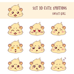 Set of 10 Colored Funny Girl Cavy Emoticons