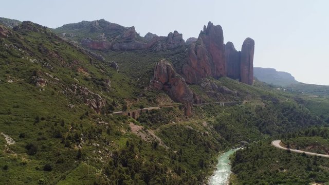 Aerial view of Mallos of Riglos in Aragon Spain