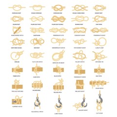 Nautical rope knots vector icon set