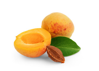 Isolated apricot. Fresh cut apricot fruits isolated on white background, with clipping path