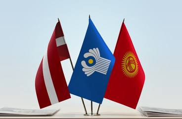 Flags of Latvia CIS and Kyrgyzstan