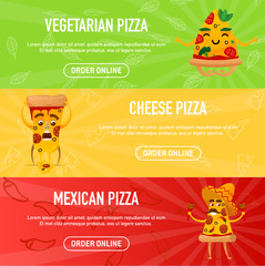 Set of banners with different pizza