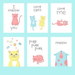 Love cats greeting cards vector illustration