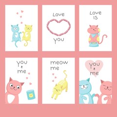 Love cats greeting cards vector illustration