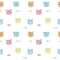 Funny cats vector seamless pattern