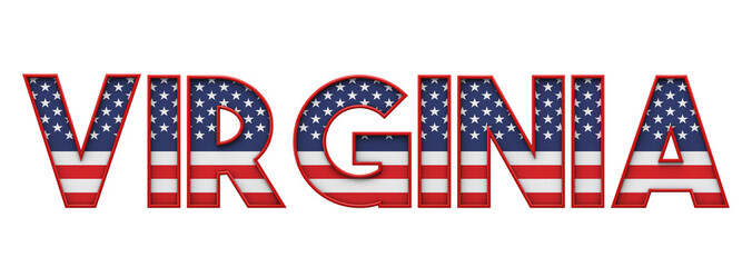 Virginia USA state made from starts and stripes lettering. 3D Rendering