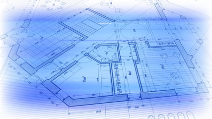 vector architectural plan - abstract architectural blueprint of a modern residential building / technology, industry, business concept illustration: real estate, building, construction & architecture