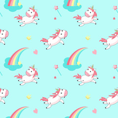 Magic unicorn vector seamless pattern