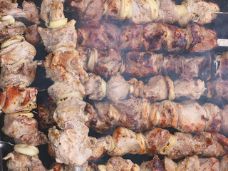 shish kebab on the coals. barbecue.
