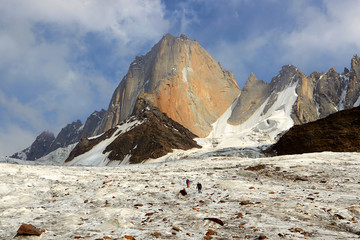 Mountains and glacier. snowy landscape peak and pass. outdoor view