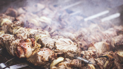 shish kebab on the coals. barbecue.