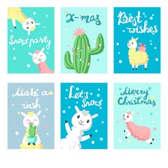 Alpaca Christmas greeting cards vector templates