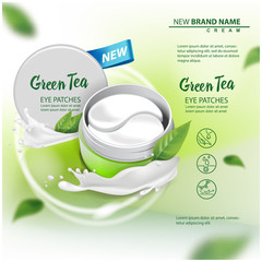 Hydrating Under Eye Gel Patches vector advertising for catalog, magazine. Illustration with eye gel patches open container