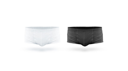 Blank black and white mens underpants mock up fron view, isolated. Empty boxer briefs mockup. Clear...