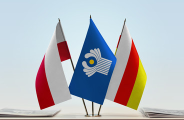 Flags of Poland CIS and South Ossetia