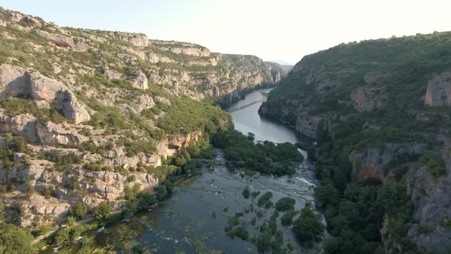flight over the canyon and waterfall - Krka, roski slap