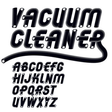Vector trendy italic capital, uppercase alphabet letters collection. Unlike type font, script from a to z can be used for logo creation. Created using dimensional vacuum pipe style.