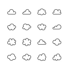 Cloud flat line icons. Clouds symbols for data storage, weather forecast. Thin signs for hosting. Pixel perfect 48x48. Editable Strokes.