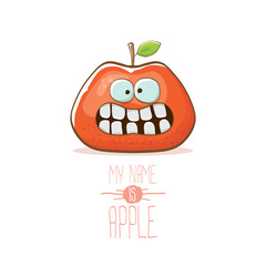 vector funny cartoon cute red apple character isolated on white background. My name is apple vector concept. super funky fruit food character