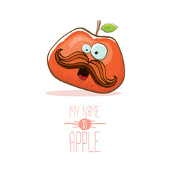 vector funny cartoon cute red apple character isolated on white background. My name is apple vector concept. super funky fruit food character