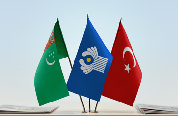 Flags of Turkmenistan CIS and Turkey
