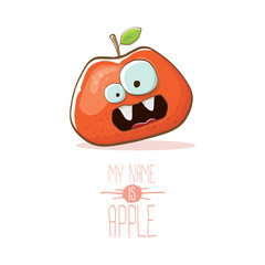 vector funny cartoon cute red apple character isolated on white background. My name is apple vector concept. super funky fruit food character