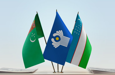 Flags of Turkmenistan CIS and Uzbekistan