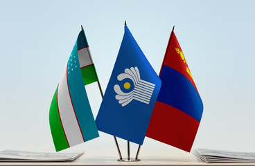 Flags of Uzbekistan CIS and Mongolia